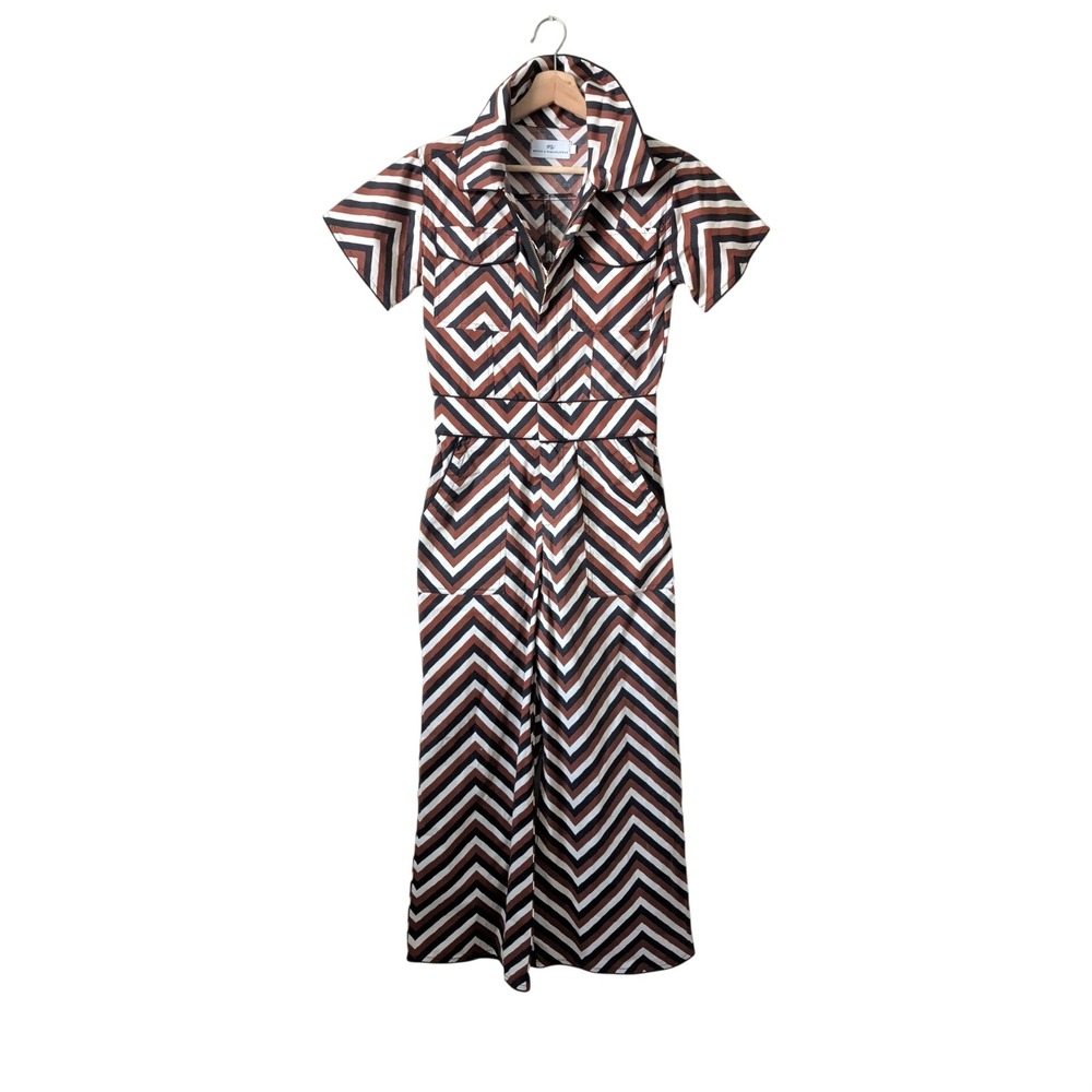 Never A Wallflower Womens XS Chevron Utility Jumpsuit Brown Black White Wide Leg